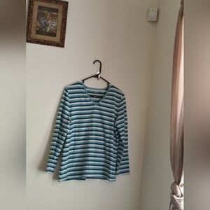 Venezia Blouse Women 14/16 Blue and White Striped Tops Academia Office Casual